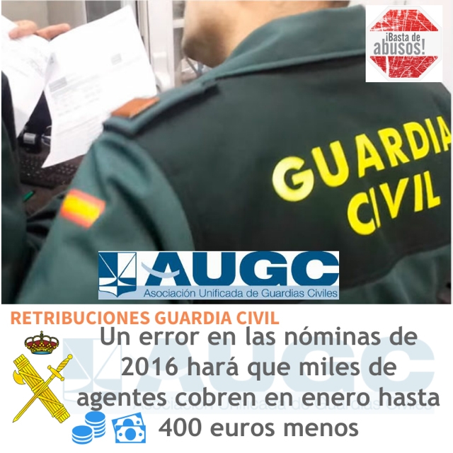 El error administrativo le puede suponer a los guardias civiles una merma en sus nóminas de enero de hasta 400 euros. El error administrativo le puede suponer a los guardias civiles una merma en sus nóminas de enero de hasta 400 euros.