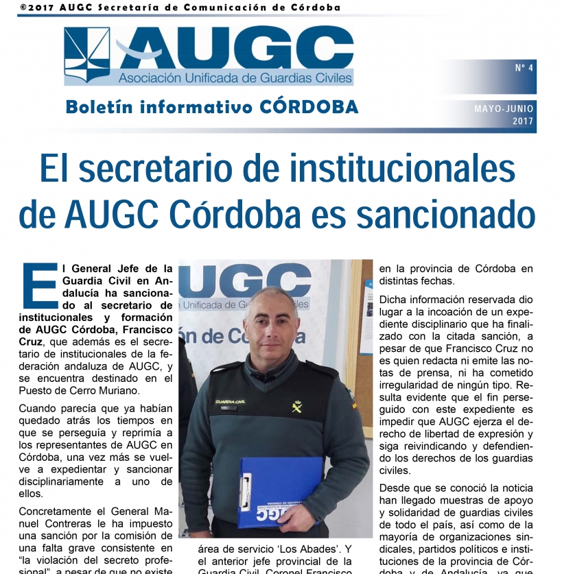 Portada del boletín de AUGC Córdoba con el resumen de mayo y junio de 2017 Portada del boletín de AUGC Córdoba con el resumen de mayo y junio de 2017