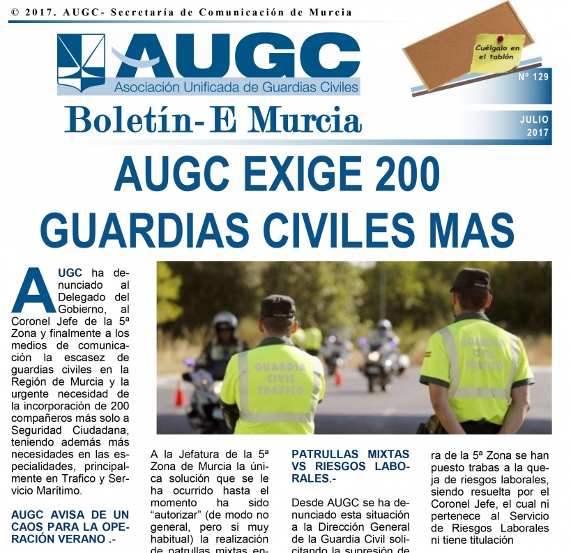 Portada del boletín electrónico de AUGC Murcia de julio 2017 Portada del boletín electrónico de AUGC Murcia de julio 2017