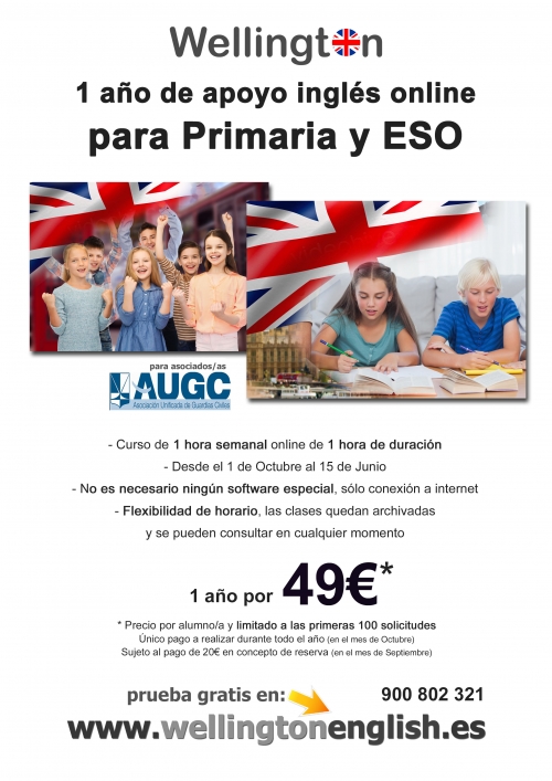 Cartel del curso de inglés de Wellington para afiliados a AUGC. Cartel del curso de inglés de Wellington para afiliados a AUGC.
