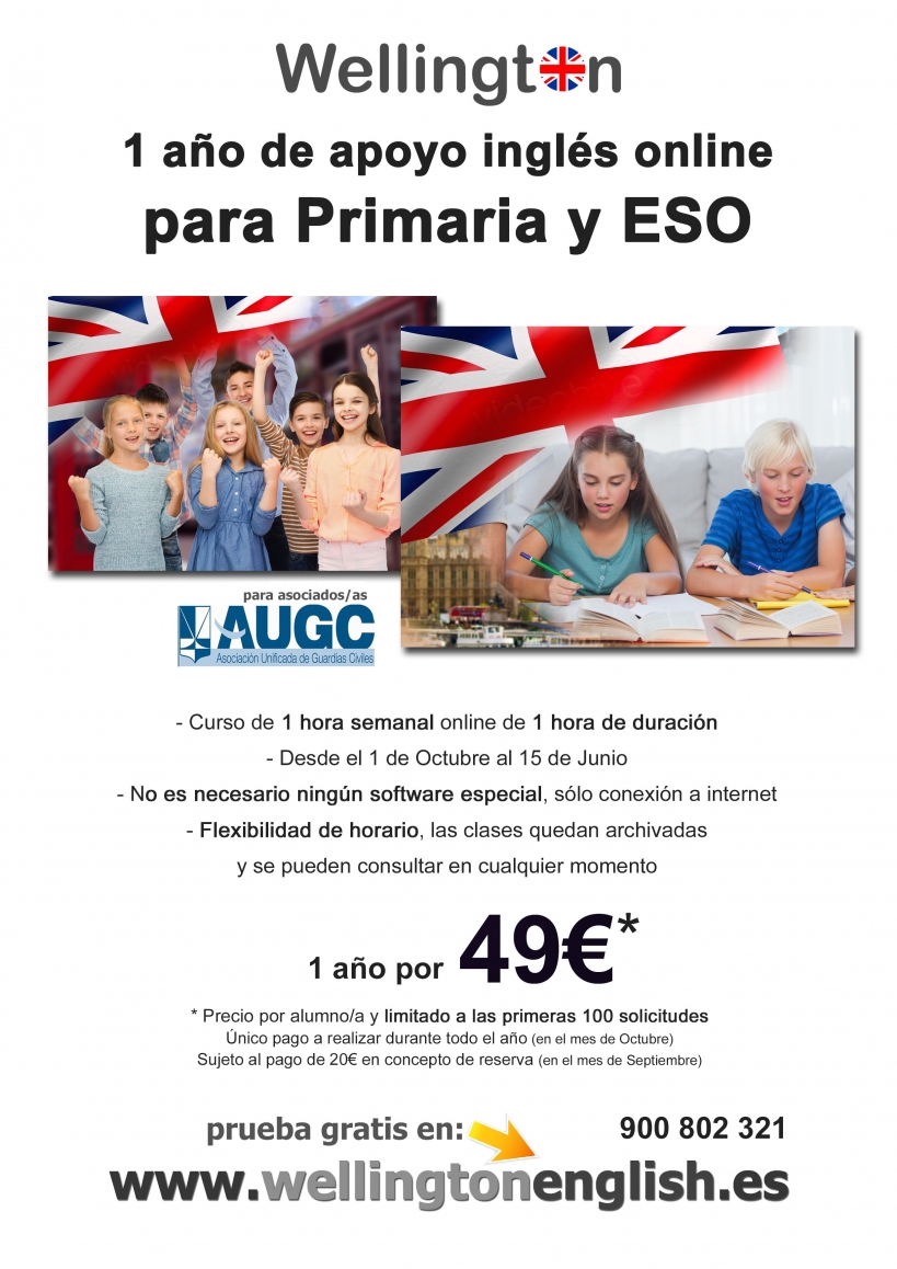 Cartel del curso de inglés de Wellington para afiliados a AUGC. Cartel del curso de inglés de Wellington para afiliados a AUGC.
