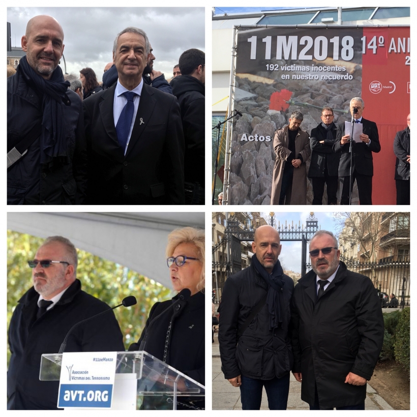 El secretario de Relaciones Institucionales de AUGC, Juan Liébana, en la imagen superior izquierda con Eulogio Paz, presidente de la Asociación 11-M Afectados del Terrorismo; y en la inferior derecha con el presidente de la AVT, Alfonso Sánchez. El secretario de Relaciones Institucionales de AUGC, Juan Liébana, en la imagen superior izquierda con Eulogio Paz, presidente de la Asociación 11-M Afectados del Terrorismo; y en la inferior derecha con el presidente de la AVT, Alfonso Sánchez.