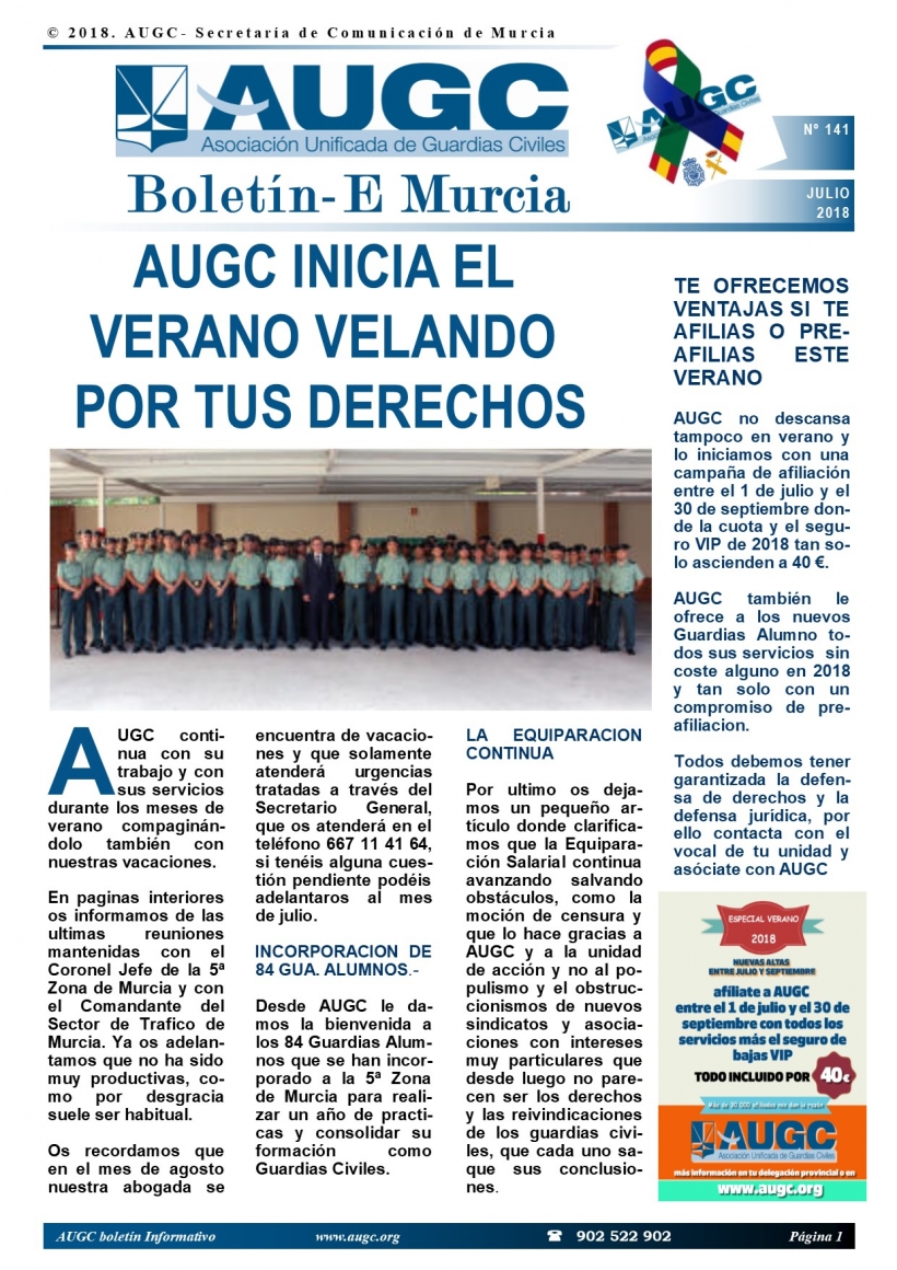 Portada del boletín de julio de AUGC Murcia. Portada del boletín de julio de AUGC Murcia.