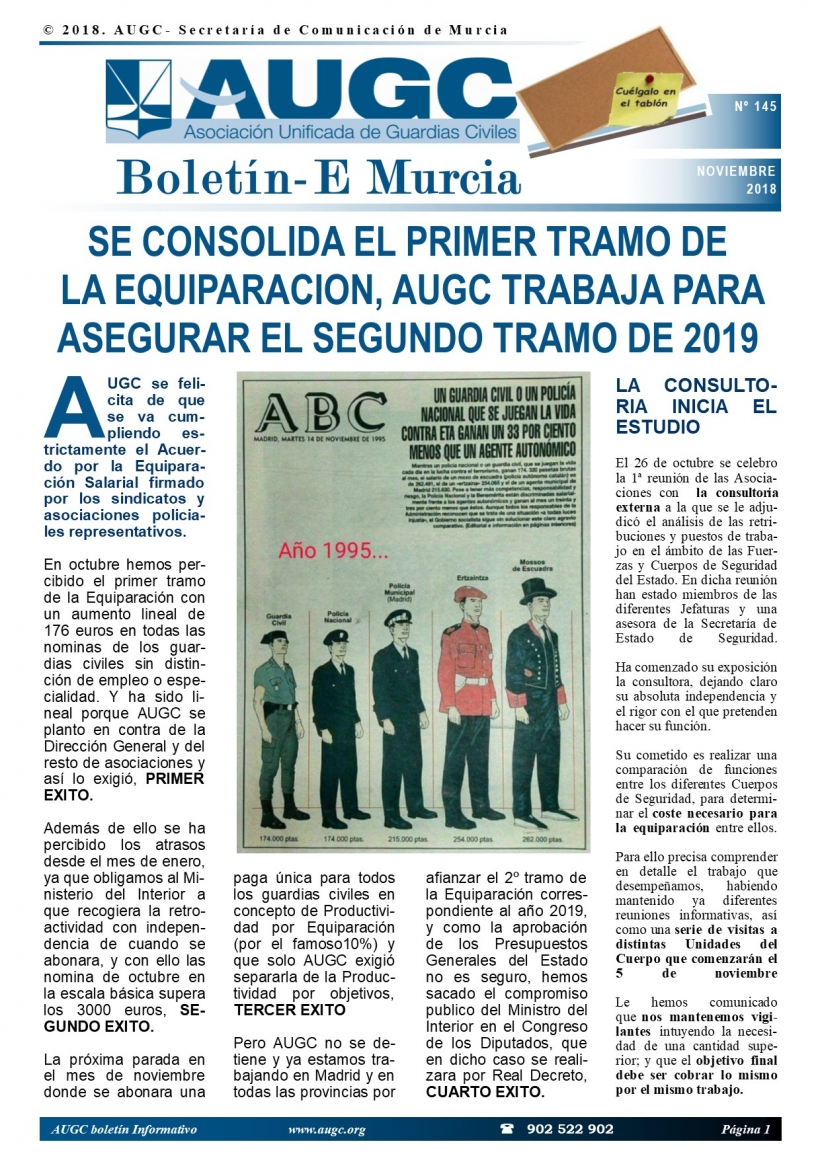 Portada del último boletín de AUGC Murcia. Portada del último boletín de AUGC Murcia.