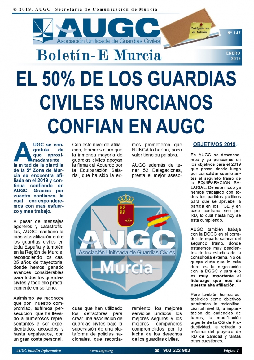 Portada del boletín de enero de AUGC Murcia. Portada del boletín de enero de AUGC Murcia.