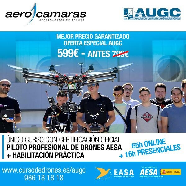 Cartel de la oferta del curso oficial de drones para afiliados a AUGC y familiares. Cartel de la oferta del curso oficial de drones para afiliados a AUGC y familiares.