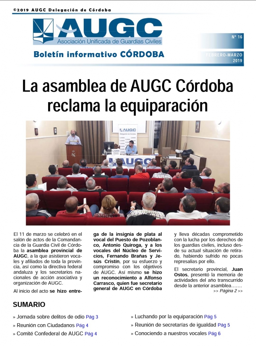 Portada del boletín informativo de AUGC Córdoba nº 16 Portada del boletín informativo de AUGC Córdoba nº 16