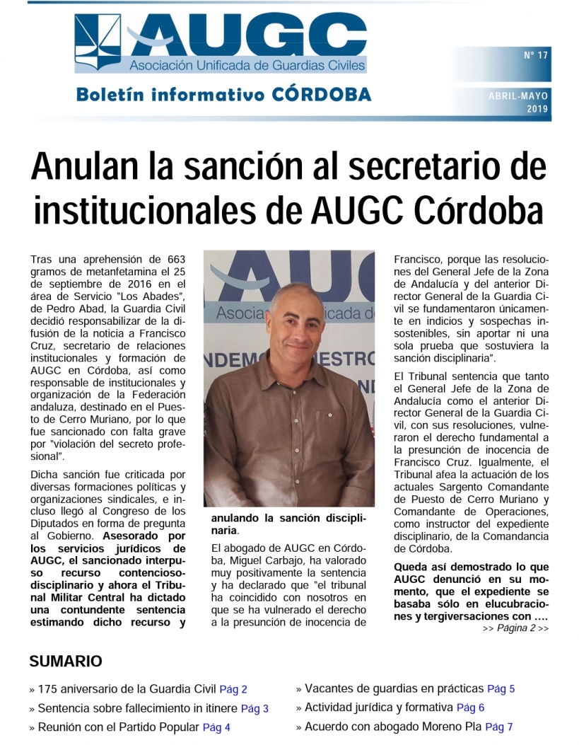 Portada del boletín informativo de AUGC Córdoba nº 17 Portada del boletín informativo de AUGC Córdoba nº 17