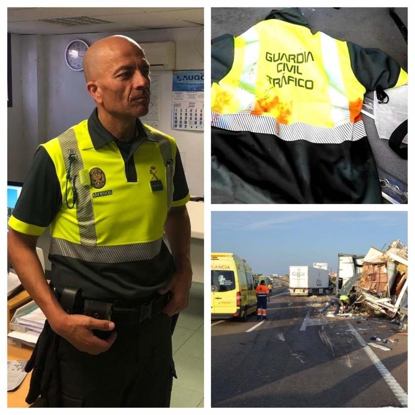 Claudio Rivera. En la imagen superior, la prenda con la que efectuó el torniquete. Debajo, imagen del accidente. Claudio Rivera. En la imagen superior, la prenda con la que efectuó el torniquete. Debajo, imagen del accidente.